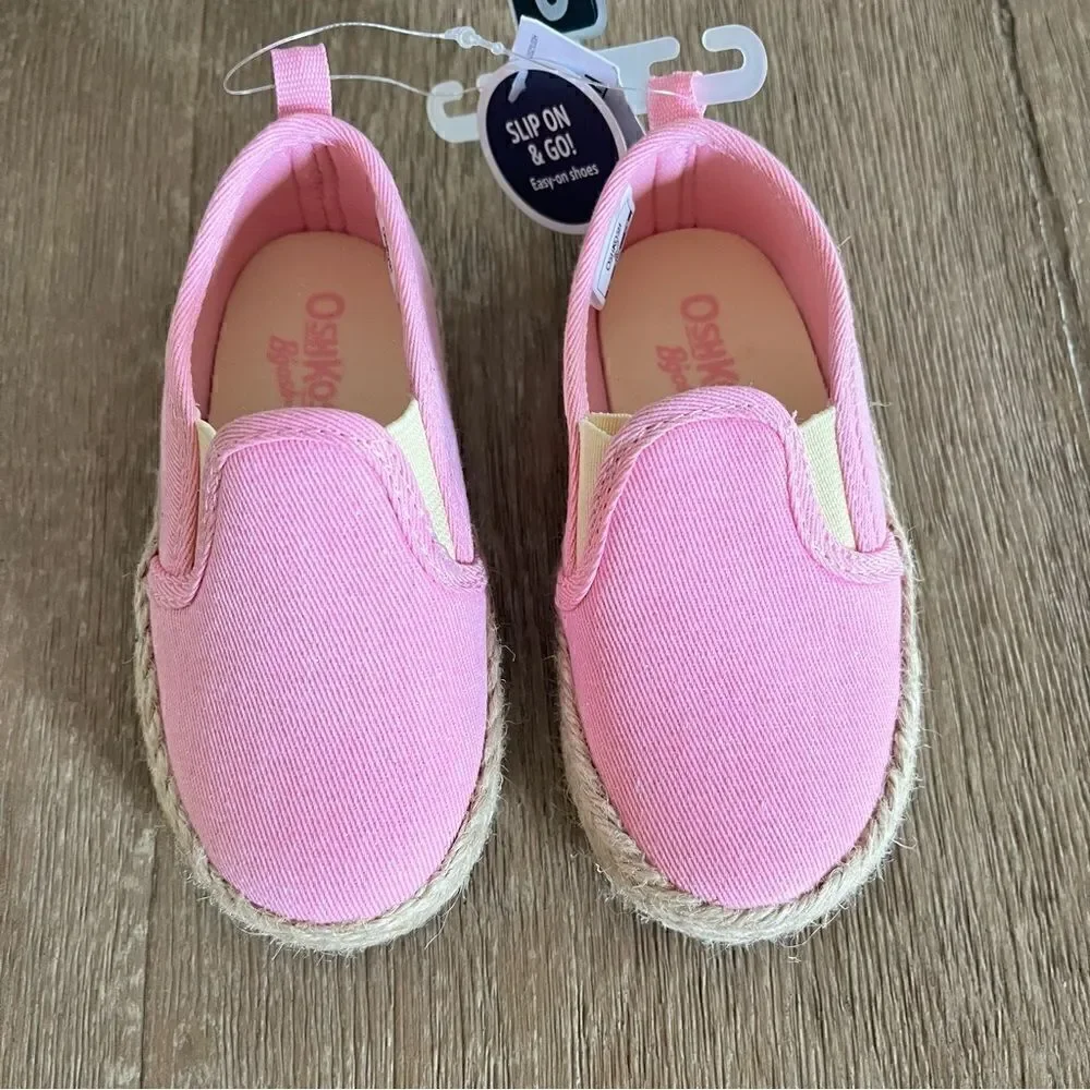 NEW OshKosh B’Gosh Sparkly Lemon Pink Slip On Espadrille Closed Toe Shoes Size 6